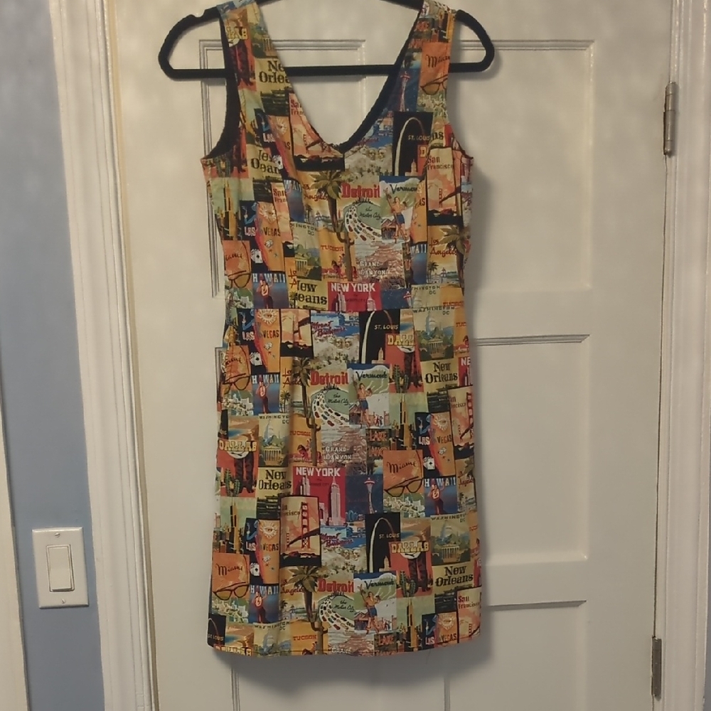 Retrolicious Colorful City Print Mini Dress